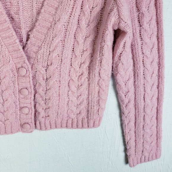 FOR LOVE & LEMONS Billie Long-Sleeve Cardigan Cable Knit Pink size L Coquette - Picture 6 of 16